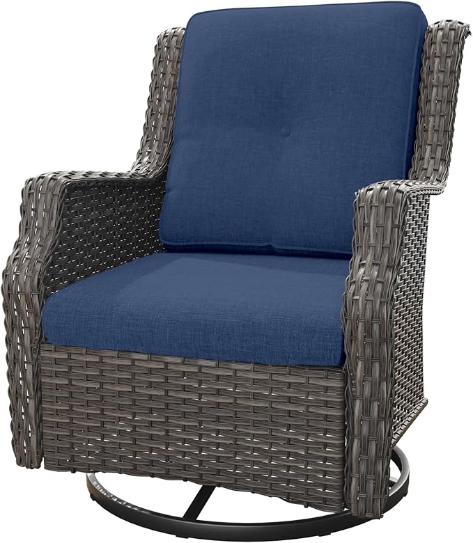 Outdoor Swivel Rocker Patio Chair - 360 Degree Patio Swivel Glider Chair with 3.5" Premium Olefin Fabric Cushions(Mixed Grey/Blue)