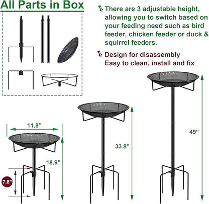 Standing Bird Feeder Tray,11.8" Stainless Steel Large Platform Bird Feeder Mesh Seed Tray with Adjustable Heavy Duty Stand Birds Feeder Pole for Outside Wild Birds in Garden Backyard