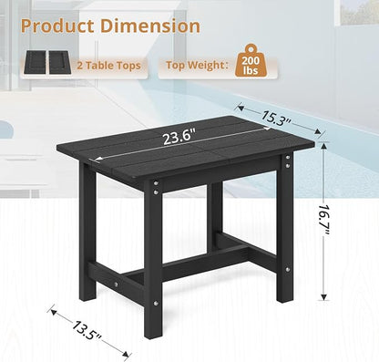 LUE BONA Outdoor Side Table, HDPS Large Size Outdoor Table, Adirondack Side Table, Outside End Table for Patio, Porch, Beach, Garden, Weather Resistant/Easy Maintenance/Indoor or Outdoor Use, Black