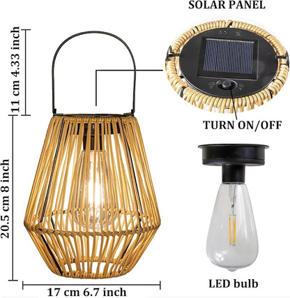 YAKii 2 Pack Solar Lantern Hanging Waterproof Outdoor Handmade Solar Lamp with Plastic Rattan Design Bohemian Style Decoration for Garden Yard Patio Porch Trees Lawn Pathway Decor