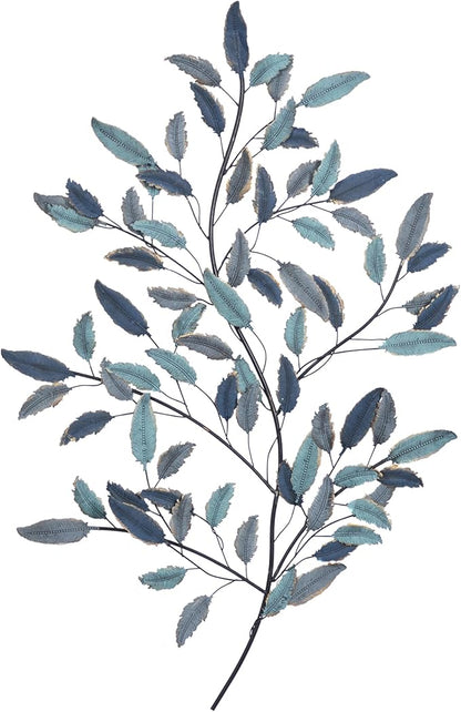 Deco 79 Metal Leaf Home Wall Decor Wall Sculpture with Black Stems, Wall Art 31" x 2" x 45", Blue