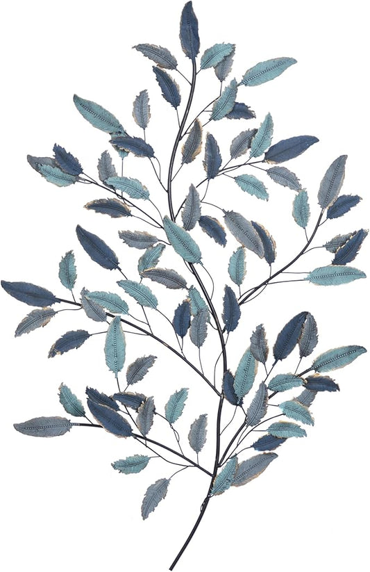 Deco 79 Metal Leaf Home Wall Decor Wall Sculpture with Black Stems, Wall Art 31" x 2" x 45", Blue