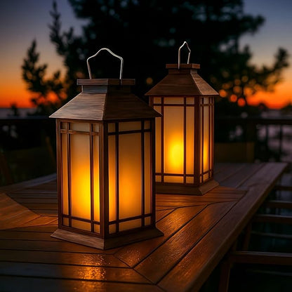 Bdor 2-Pack 13" Vintage Candle Lantern with Led Flameless Candle (6hr Timer) - IP65 Waterproof Battery Powered - Outdoor Patio Hanging Lanterns Decorative Tabletop Lanterns