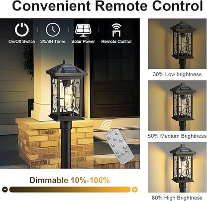Solar Post Lights, Outdoor Waterproof Solar Pathway Lights Outside Auto On/Off Garden Lighting Fixtures Stake Dusk to Dawn for Lawn Path Walkway Driveway, Ground Plug, Remote Control