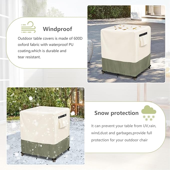 Outdoor Ottoman Cover 32 W x 32 D x 18 H inches,600D Heavy Duty Waterproof Patio Ottoman Cover,Patio End Table Covers