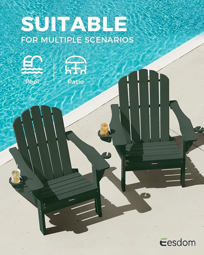 Adirondack Chair, HDPE Material Fire Pit Chairs, Plastic Adirondack Chairs with 2 Cup Holder, Outdoor Lawn Chair for Patio Garden, Green