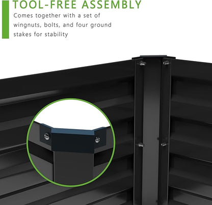 DIIYIV 2PCS 8x4x1FT Galvanized Raised Garden Bed Kit,Vegetable Boxes-Rectangle Metal Flower Box,Large Planter Raised Beds Outdoor Garden for Planting,Fruit,Herb-Black