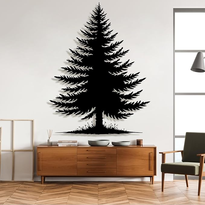 lunwall Metal Pine Tree Wall Art, Metal Forest Wall Art, Pine Branch Wall Decor, Christmas Tree Wall Decor, Forest Wall Hanging, Nature Lover Gift (Style 4, 41" H x 31" W / 105 x 79 cm)