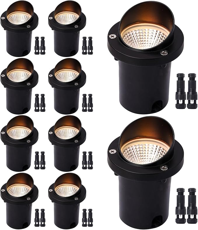 LED Low Voltage Landscape Light,12-24V AC/DC Shielded In-Ground Light IP67 Waterproof 3000K Paver Well for Pathway (10 Pack)