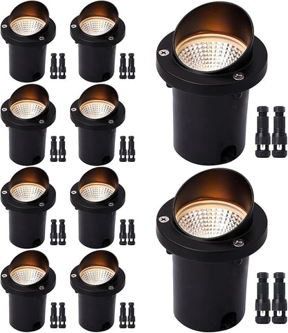 LED Low Voltage Landscape Light,12-24V AC/DC Shielded In-Ground Light IP67 Waterproof 3000K Paver Well for Pathway (10 Pack)
