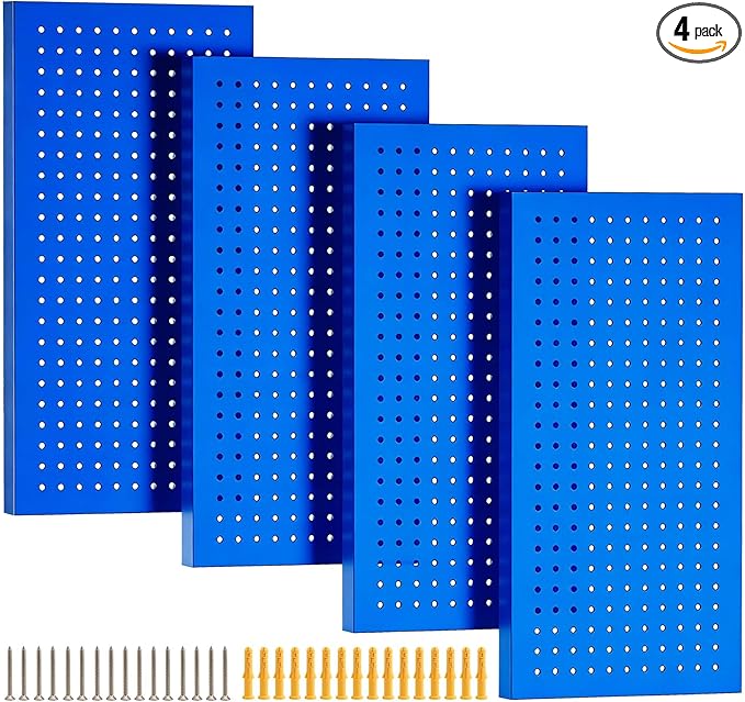 Metal Pegboard Panels,Wall Panels, Heavy Duty Peg Boards for Garage and Garden Tool Storage, Includes Drywall Anchors and Screws Kits, Blue