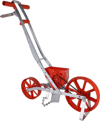 Agri-Fab 45-0640 3lb Push Garden Seeder/Planter with 7 Interchangeable Seed Plates for up to 20 Types of Seeds, Rust Resistant Plow Blade, Powder Coated Aluminum Frame, Orange