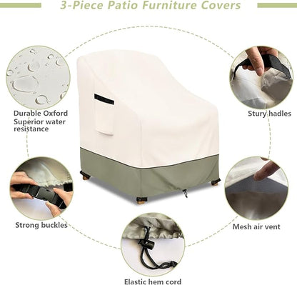 3-Piece Patio Furniture Covers Waterproof for Outdoor Bistro Set with Table & 2 Chair Covers, Heavy Duty 600D Outdoor Veranda Patio Garden Furniture Cover（Green）