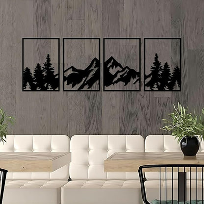 ESTART 4 Pcs Metal Wall Art, Large Mountains Wall Decor, Art Wall Décor Suitable For Living Room Dining Room Bedroom Office Indoor And Outdoor (Mountain Forest)
