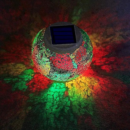 Waterproof Color Changing Table Lamp, Solar Powered Mosaic Glass Ball LED Garden Lawn Night Light Lamps, Party Lights for Home,Yard, Indoor,Outdoor Decoration Lights (Tricolor Plating)