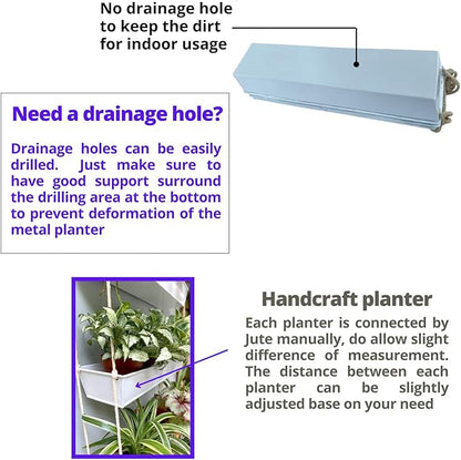 LaLaGreen Hanging Wall Planter - 16 Inch Three Tier Plant Hanger for Succulent Indoor Herb Planter Modern White Boho Metal Wall Plant Holder Decor, Vertical Garden Hanging Planter Shelf Large Outdoor