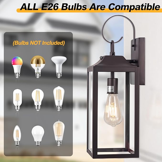 Oil Rubbed Bronze Dusk to Dawn Outdoor Wall Light 19", Large Outside Farmhouse Wall Sconce Brown, Industrial Wall Mount Light Fixture Waterproof, Porch Lighting Exterior Lamp for House Garage
