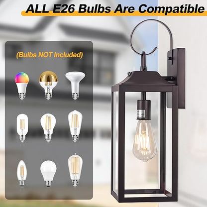 Oil Rubbed Bronze Dusk to Dawn Outdoor Wall Light 19", Large Outside Farmhouse Wall Sconce Brown, Industrial Wall Mount Light Fixture Waterproof, Porch Lighting Exterior Lamp for House Garage