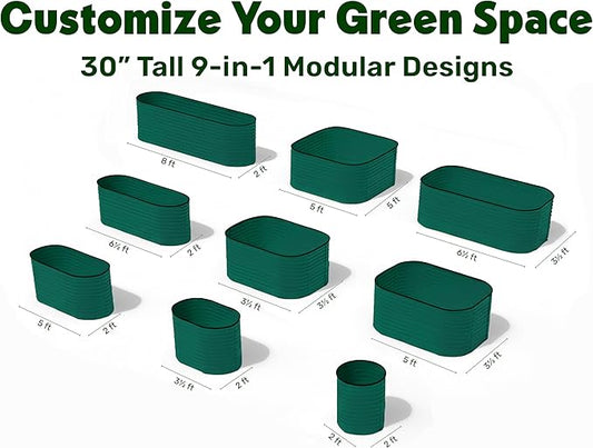 9-in-1 Galvanized Raised Garden Beds Outdoor // 8×2×2.5 ft Modular Planter for Gardening, Vegetables, Flowers // 32" Extra Tall Metal Raised Garden Bed (Dark Green) // Patented Design Planter Box