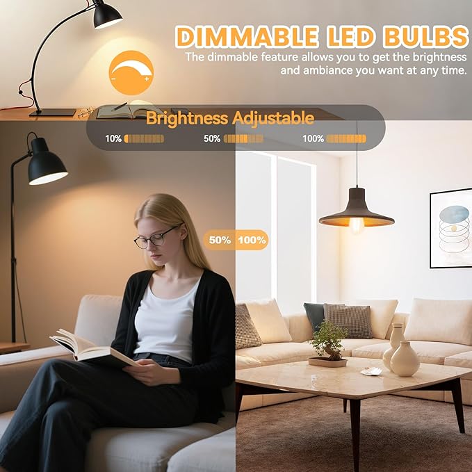 Brightever Edison Light Bulbs 60W Equivalent, Dimmable Vintage LED Bulbs, 7W, 850LM, 90+CRI, E26 LED Light Bulb 2700K Warm White, ST58 Clear Glass Antique Decorative Filament Bulb for Room, 6-Pack
