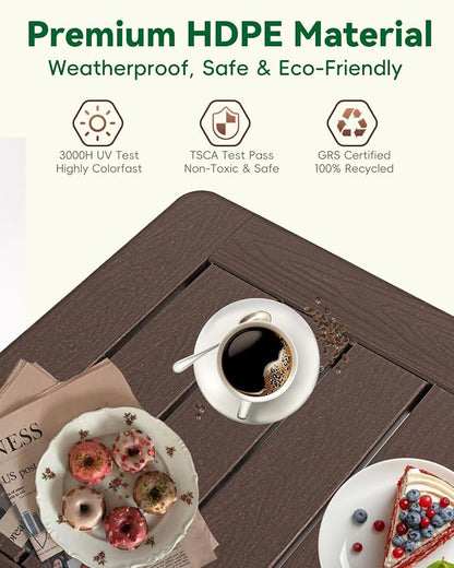 Kibaso-Adirondack Outdoor Side Table, 2-Tier HDPE Outdoor End Table, Weather Resistant Easy Maintenance, Small Patio Side Table for Patio, Pool, Porch, Garden, Lawn, and Living Room (2, Coffee Brown)