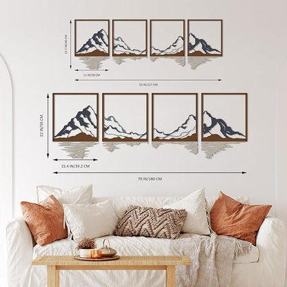 ESTART 4 Pcs Metal Mountain Wall Art, Large Mountains Wall Decor, Mountain Forest Decorative Painting Suitable For Living Room Bedroom Office Indoor And Outdoor (Mountains Rivers Large)