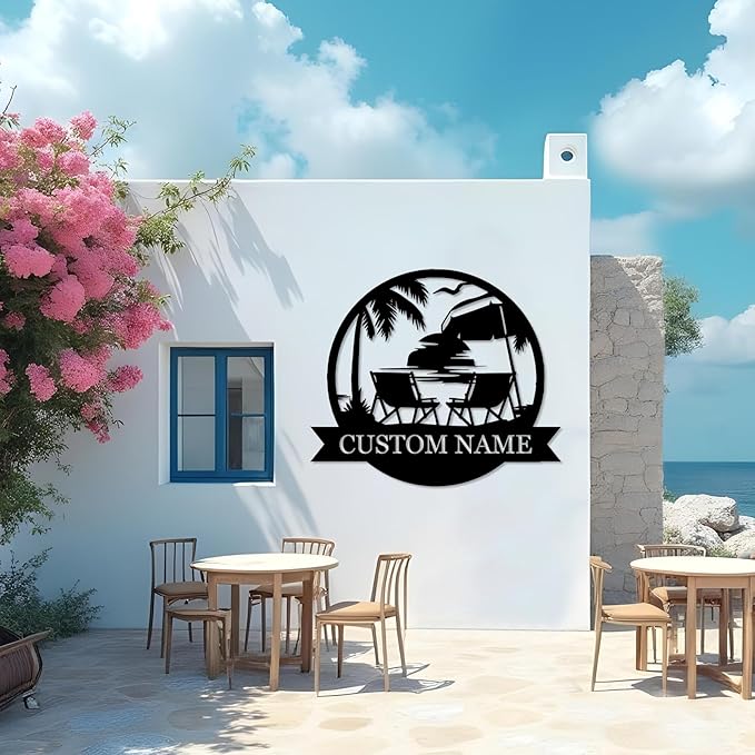 Personalized Metal Beach Signs | Backyard Oasis Sign | Porch Signs Outdoor | Coastal Beach Scene Custom Last Name Sign | Nautical Outdoor Wall Decor | Wall Art for House Warming Gifts