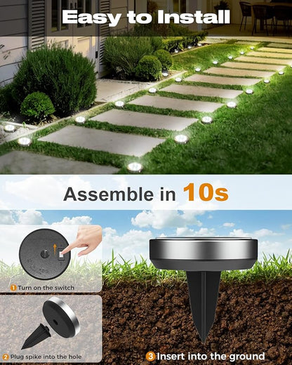 btfarm 24 Pack Solar Lights Outdoor, 8 LED Solar Ground Lights IP65 Waterproof Flat Solar Disc Light, Pathway Lights for Garden Lawn Patio Yard Path Landscape, Cool White