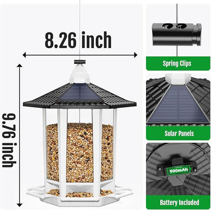 Birdream 2 Pack Solar Bird Feeders for Outdoors Hanging, Assembly Required, 1-Min Easy Setup, Wild Seed Feeders for Cardinals Chickadees and Finches