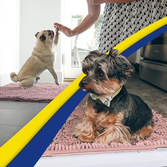Muddy Mat® | Super Water Absorbent Door Mat Indoor, Microfiber Quick Dry Chenille Entryway Rug, Slip Resistant Front Door Mat, Indoor Mats for Entryway, Machine Washable Pet Rug, Blush Pink 30" x 48"