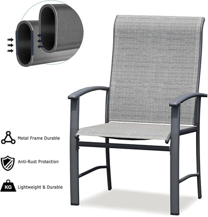 Patio Dining Chairs Set of 8, Outdoor Dining Chairs with High Back, Metal Outdoor Chair Set with Comfort and Durability, Patio Chair for Deck Lawn Kitchen Garden Backyard, Grey