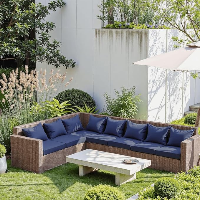 PatioGlow Outdoor Seat Cushion Set 24 x 24 x 4 Inch, Waterproof & Fade Resistant Patio Furniture Cushions with Removable Cover and Ties, Thick Deep Seating Pads for Outside Chair Sofa Couch, Dark Blue