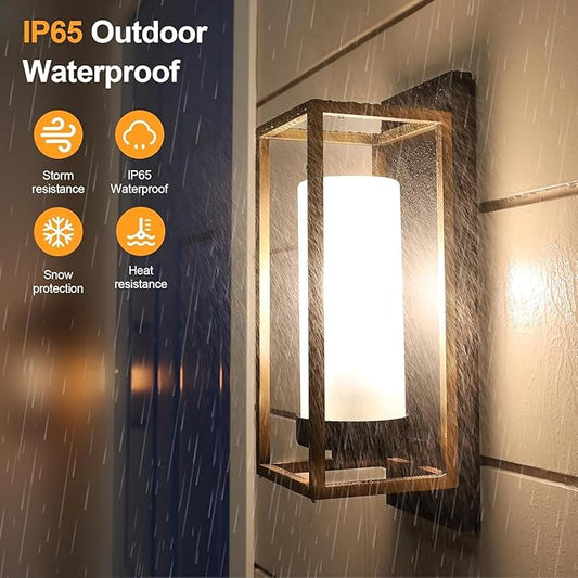 ALVIME Modern Outdoor Wall Light Fixture, 15 Inch 2 Pack Gold Exterior Lighting Fixtures, Waterproof Outdoor Wall Sconce, Porch Outside Lights for House, Garage, Front Door, E26 Base&Etched Opal Glass