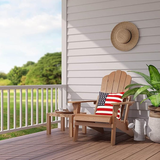 hOmeHua Folding Adirondack Chair Weather Resistant, Hard Plastic Imitation Wood Stripes Adirondack Chair, Easy to Fold Move & Maintain, Outdoor Chair for Patio, Backyard Deck, Fire Pit - Wood Color