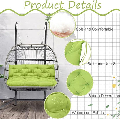 Replacement Cushion for Swings, Waterproof Porch Swing Cushion, 2-3 Seat Replacement Swing Seat Cushions with Backrest and Ties for Patio Backyard Porch Garden(Grass Green 40 * 60 in)