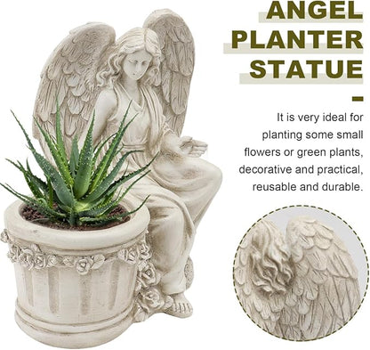 Hemoton 1Pc Artistic Flower Pot Creative Vintage Style Angel Planter Statue for Home Decor Garden Ornament Decorative Outdoor Flowerpot for Lawn and Patio Beige