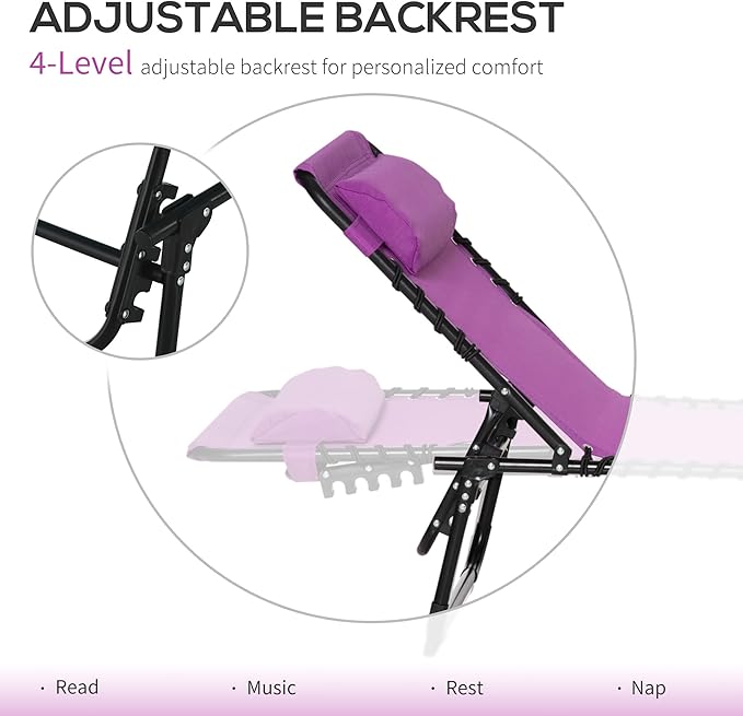 Outsunny Folding Chaise Lounge Chair, Patio Sun Tanning Chair, Outdoor Chaise Lounger with 4-Position Reclining Back, Breathable Mesh Seat for Beach, Poolside, Yard, Purple