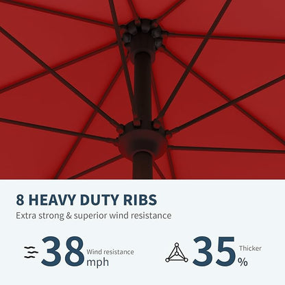 PatioKingdom 11FT Patio Umbrella,Outdoor Umbrella with Push Button Tilt and Crank,Market Table Umbrella with 8 Sturdy Fiberglass Ribs UV Protection(Red, 11FT)