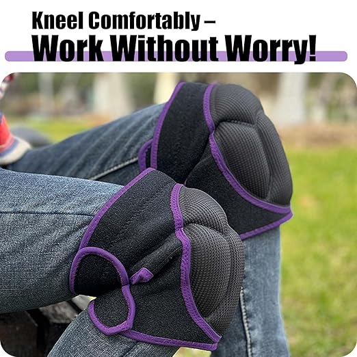 Garden Work Knee Pads for Adults, Soft Kneeling Pad for Women Gardeners, Scrubbing Floors & House Cleaning, Safety Men Knee Cushion Padded for Flooring, Weeding, Crawling - Easy Fit & Clean - Purple (Large)