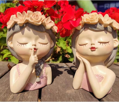 Small Fairy Head Planter, 3 Pack Succulent Pots, 4 Inches Girl Face Flower Pot Cute Resin Cactus Planters with Drainage Decorations, Gift for Women and Garden Decor