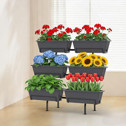 ETELI Vertical Raised Garden Bed 3 Tier Garden Planter Indoor Outdoor Herb Planter with 6 Removable Boxes Standing Garden Planter with Drainage Holes Elevated Raised Bed for Patio Balcony Porch, Grey