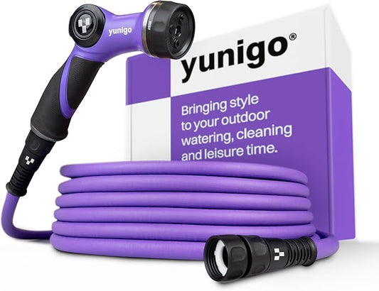 RELAX 50ft Expandable Purple Garden Hose – Lightweight No-Kink Design with Durable Aluminum Couplings, Spray Nozzle & Hose Mender for Home & Garden Watering