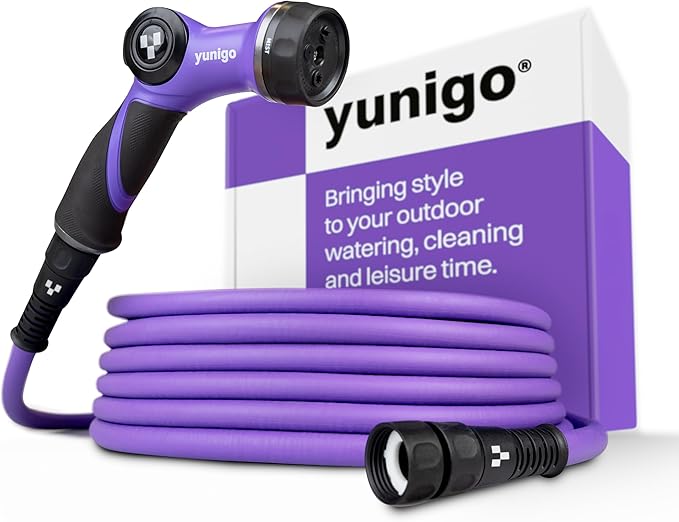 RELAX 100ft Expandable Purple Garden Hose – Lightweight No-Kink Design with Durable Aluminum Couplings, Spray Nozzle & Hose Mender for Home & Garden Watering