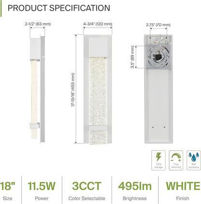 ASD LED 18" Bubble Glass Wall Light Fixture, Outdoor & Indoor Seeded Sconce | 3CCT, Waterproof, Dimmable, ETL Listed | 12W 500LM 3000-5000K 120V | Exterior Lantern, Porch Lighting | White, 4 Pack