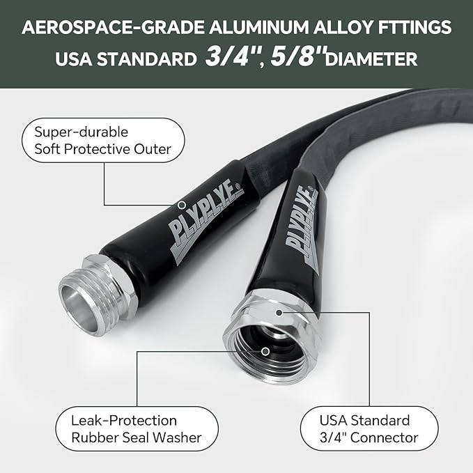 Garden Hose 100ft, Made of TPU(Not PVC), Ultra-Light & Flexible Water Hose, Non-Shrinking, Easy to Store, Drinking Water Safe Material, All-weather, Black&Gray