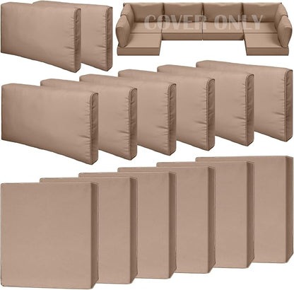 14 Piece Outdoor Patio Waterproof Cushion Covers, Fits 6-Seat Wicker Rattan Sectional Couch Chair Furniture Cover Replacement Set - Fade-Resistant Patio Cushion Covers with Zipper