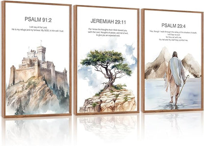 CHDITB Bible Verse Scripture Framed Canvas Wall Art, Watercolor Christian Jesus Decor, Psalm and Jeremiah Scripture Prints, Religious Artwork for Church Living Room Bedroom Office 24"x36"x3