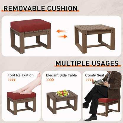 Rustic Hideaway Natural Cedar Wood Outdoor Furniture Set, Wicker Patio Conversation Set for Porch Garden Backyard, Couch and 2 Ottomans, 3 Piece, Brownish/Red