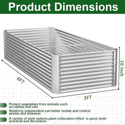 2 Pack Tall 6x3FT Corrugated Galvanized Steel Raised Garden Bed Outdoor, Metal Above Ground Garden Bed for Vegetables and Flowers, Rectangle Raised Beds for Gardening