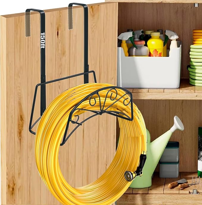 Garden Hose Holder for Outside Yard Hang Over The Door and Fence, Holds Up to 150Ft (2PCS Black)